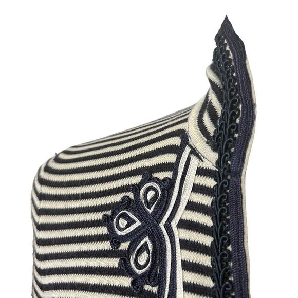 Tory Burch Knit Dress or Tunic V-Neck Long-Sleeve Black & White Striped Embroide - Picture 3 of 12